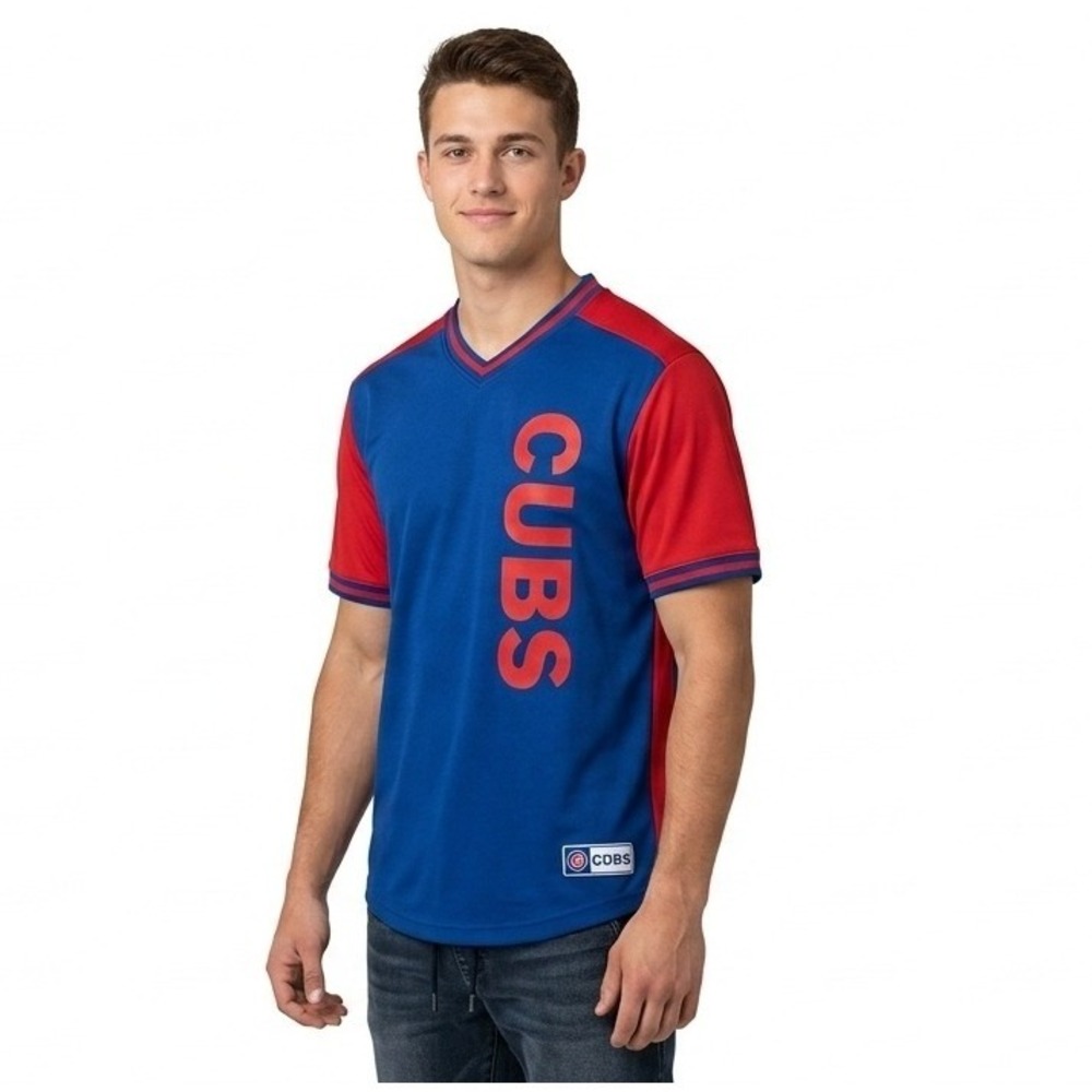Fanatics Chicago Cubs MLB Jersey Shirt Mens XL Blue Red V-Neck Short Sleeve